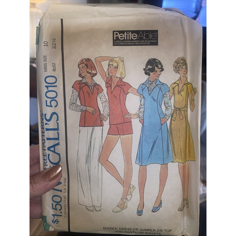 Vtg 70's McCall 5010 Dress Jumper Top Pants Shorts sz 10 Cut Complete